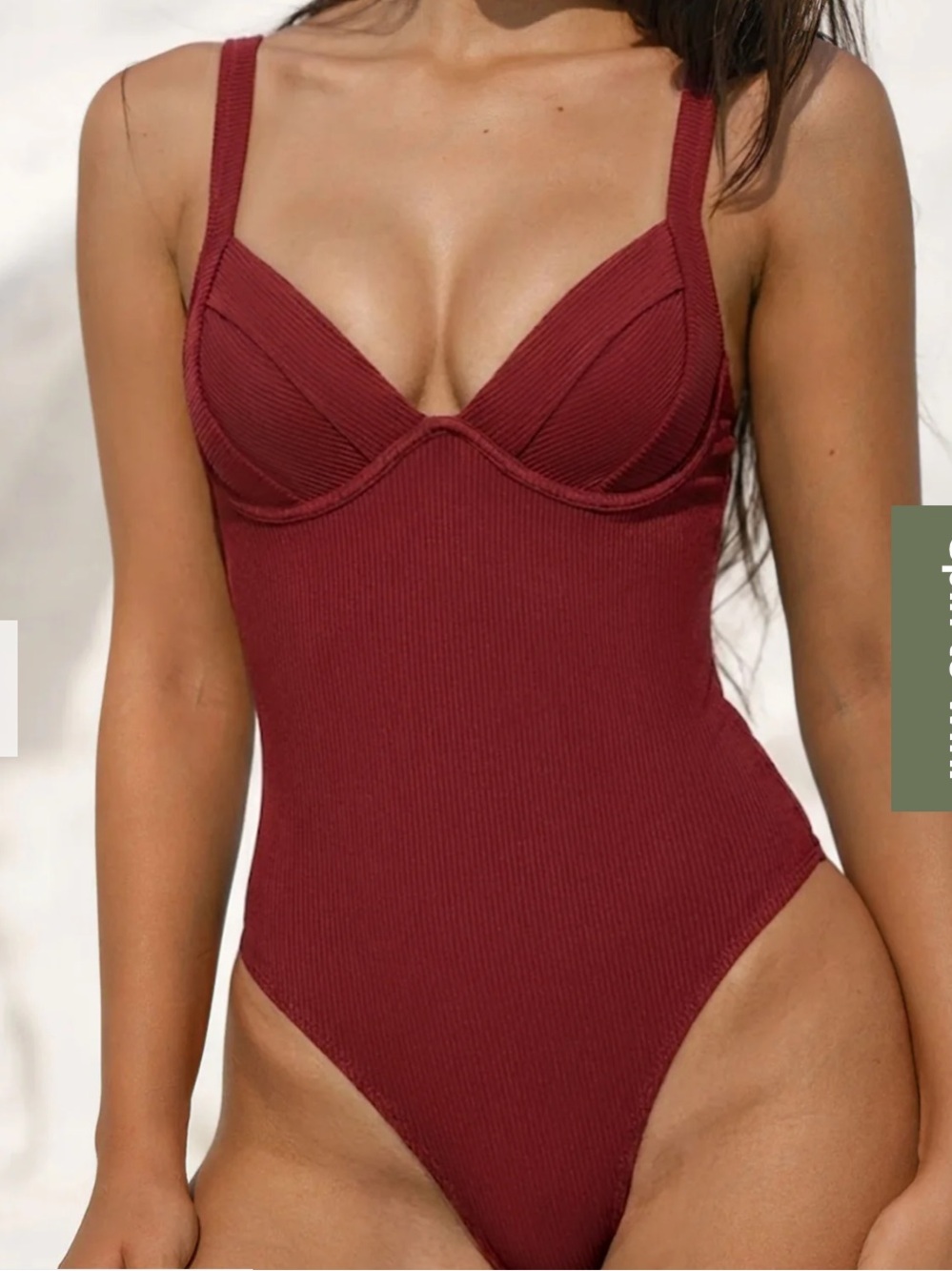 Underwire Ribbed One-Piece Swimsuit in Deep Wine